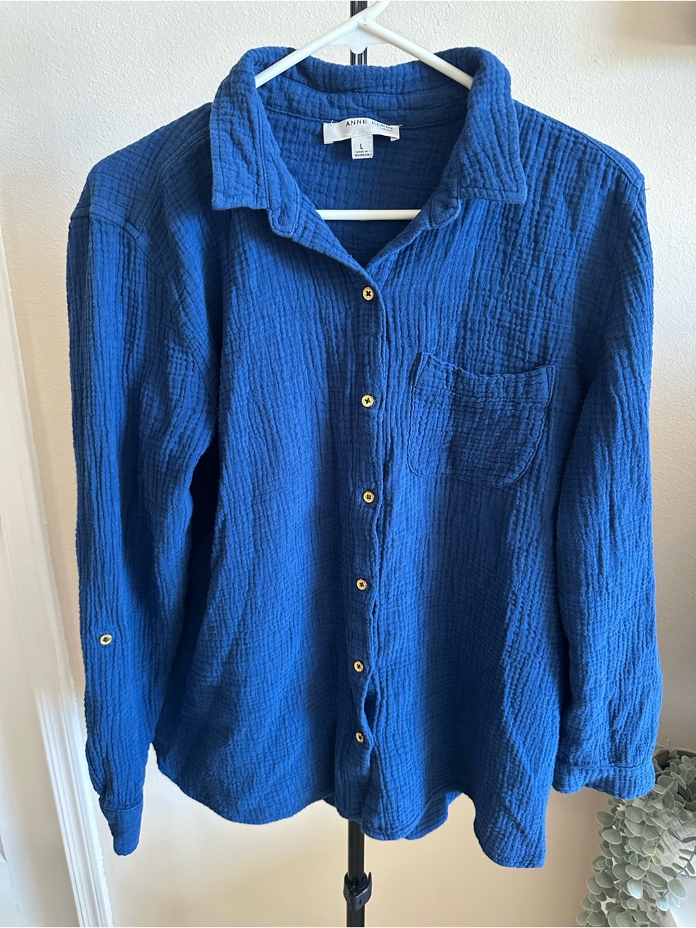 Anne Klein Cobalt Blue Textured Button-Down Shirt